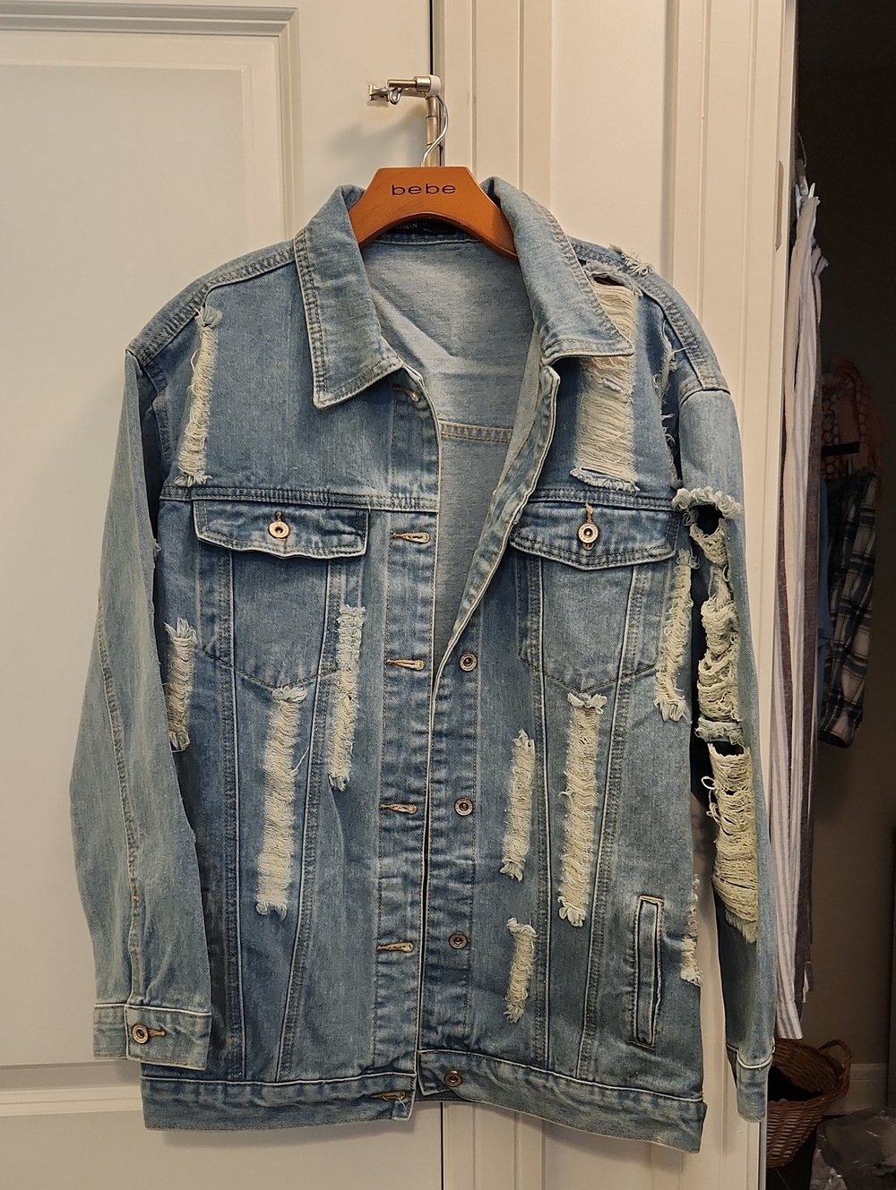 NWOT SHEIN Light Blue Distressed Denim Jacket
